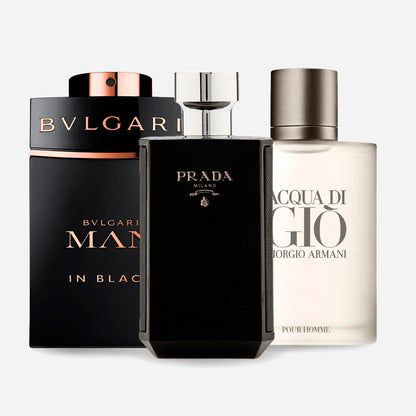 Combo de 3 perfumes Bvlgari In Black, Giorgio Armani Acqua Di Gio, L'Homme Prada Intense 100ml